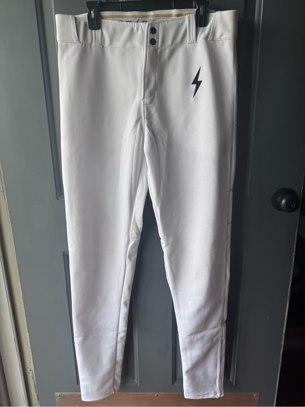 Bruce Bolt Men's White Athletic Baseball Pants with Lightning Bolt Accent L